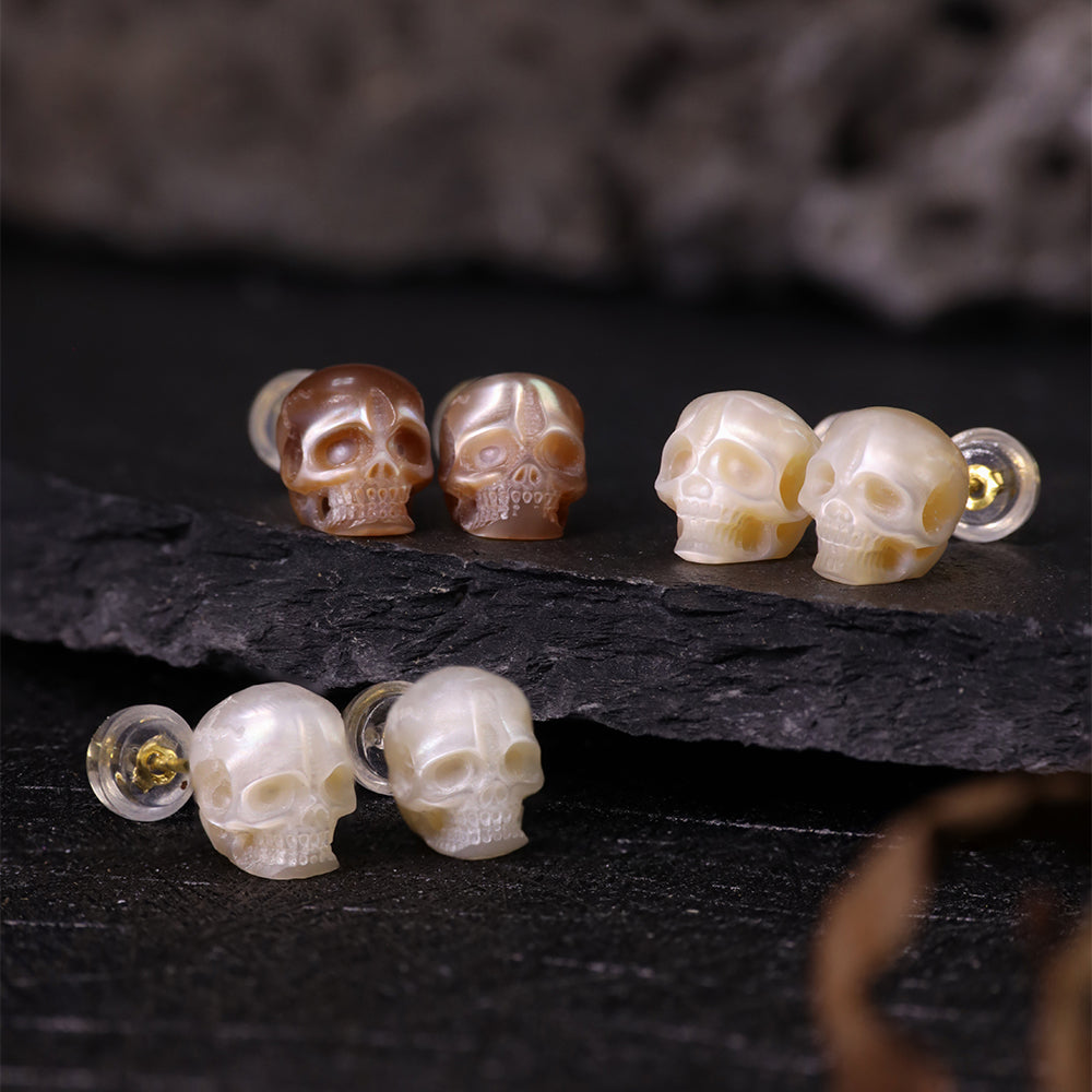 Gothic Mystery Minimalist Pearl Skull Stud Earrings
