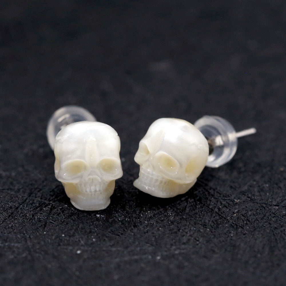 Gothic Mystery Minimalist Pearl Skull Stud Earrings