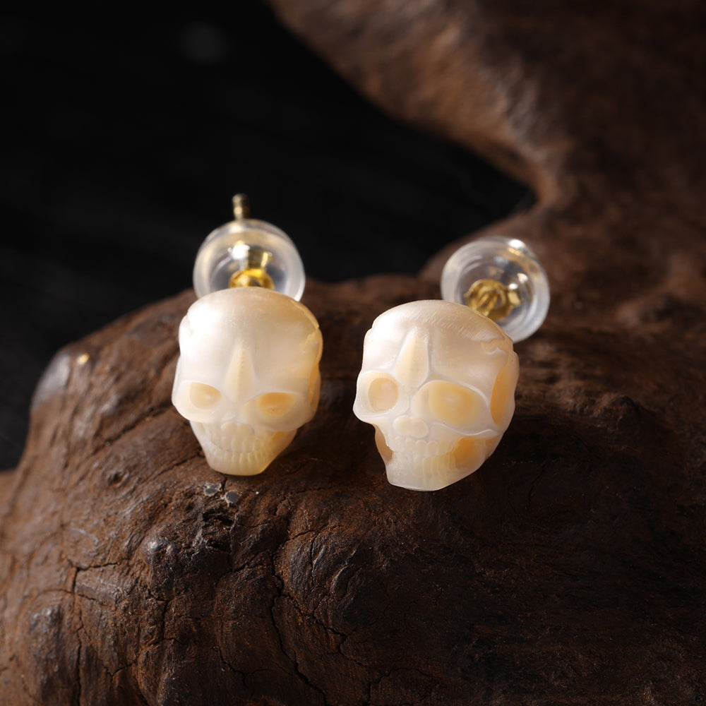 Gothic Mystery Minimalist Pearl Skull Stud Earrings