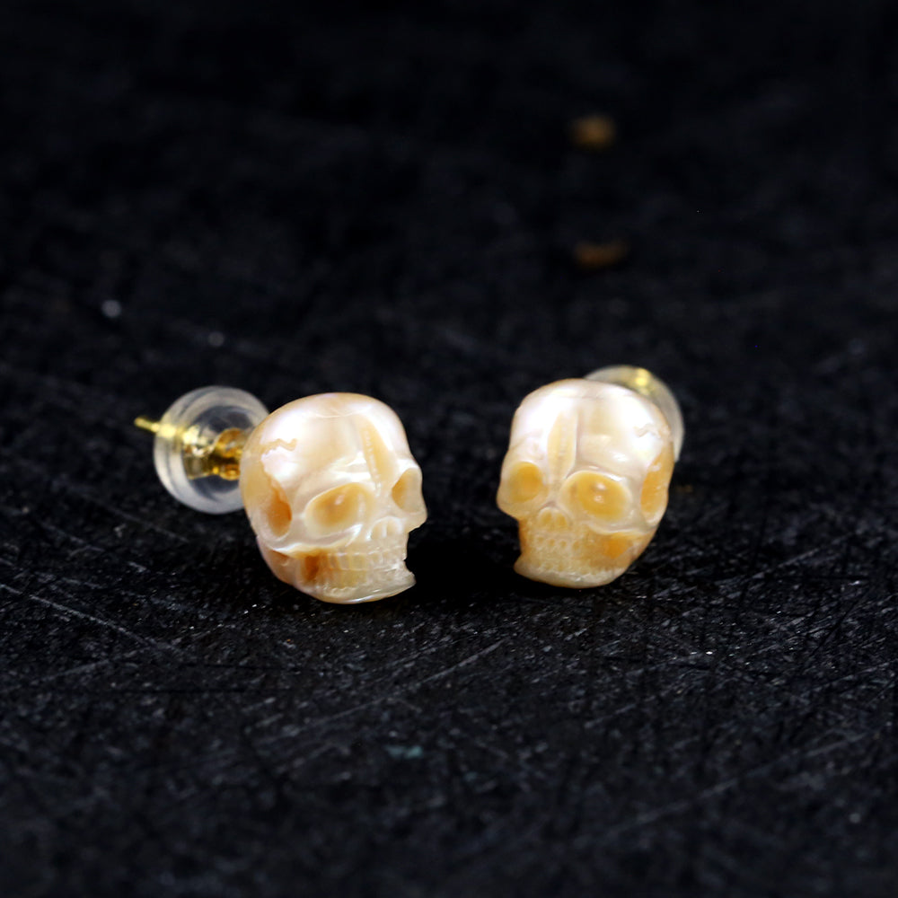 Gothic Mystery Minimalist Pearl Skull Stud Earrings