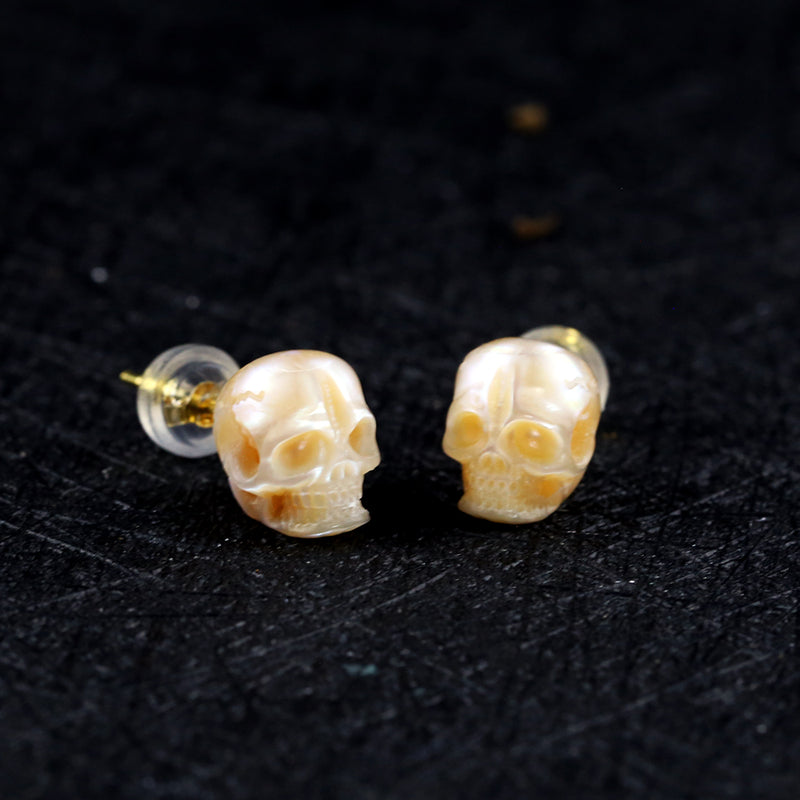 Gothic Mystery Simple Pearl Skull Stud Earrings-Belle Juri Minimalist