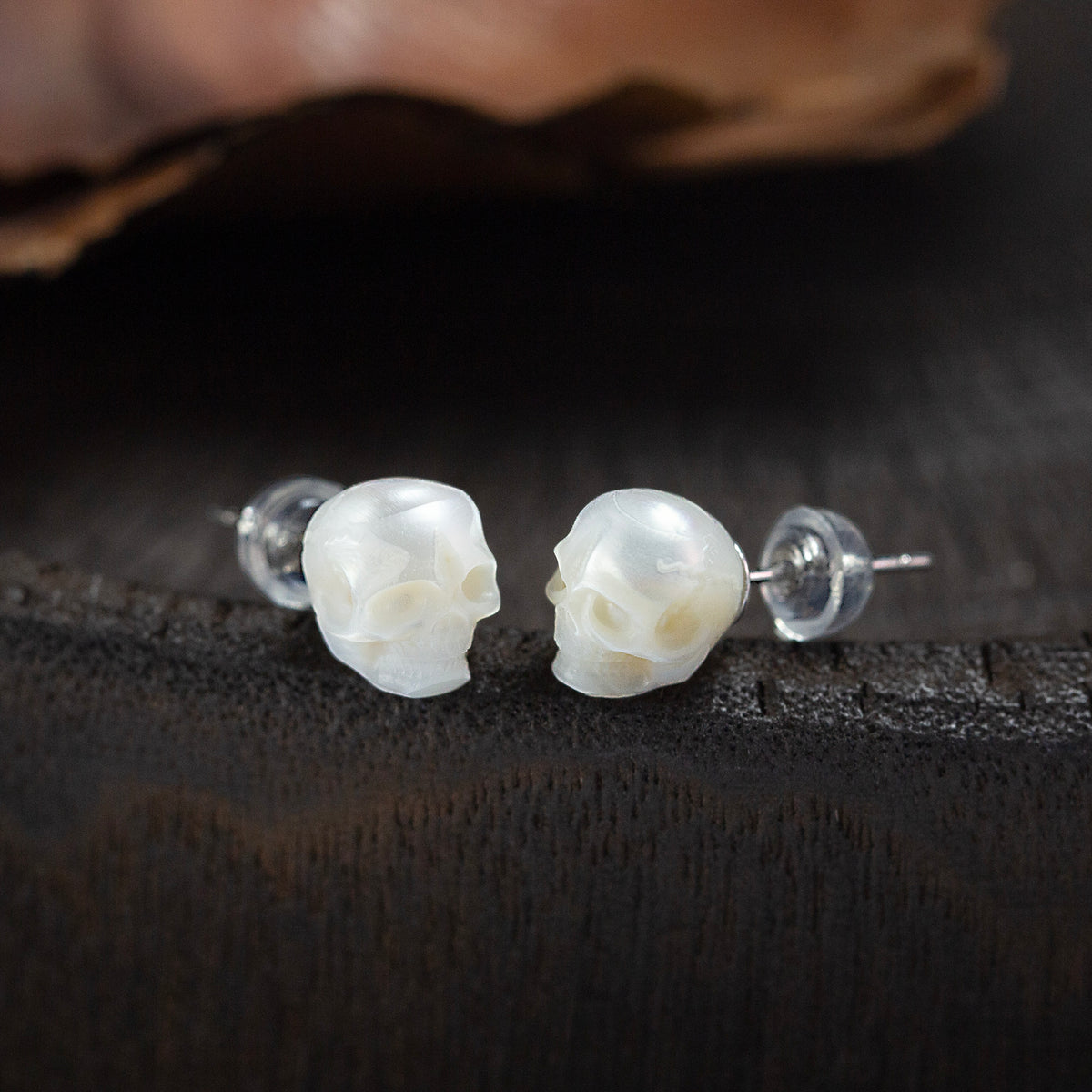 Gothic Mystery Minimalist Pearl Skull Stud Earrings