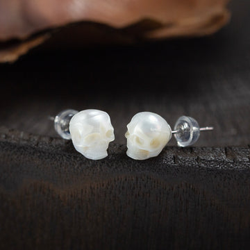 Gothic Mystery Minimalist Pearl Skull Stud Earrings
