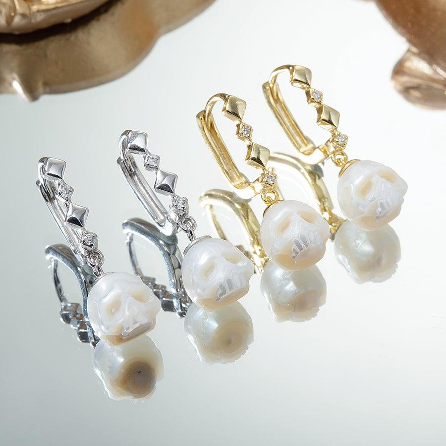 Belle Juri Gothic Style Pearl Cranium Hoop Earrings