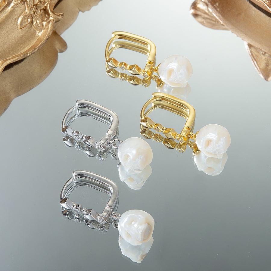 Belle Juri Gothic Style Pearl Cranium Hoop Earrings