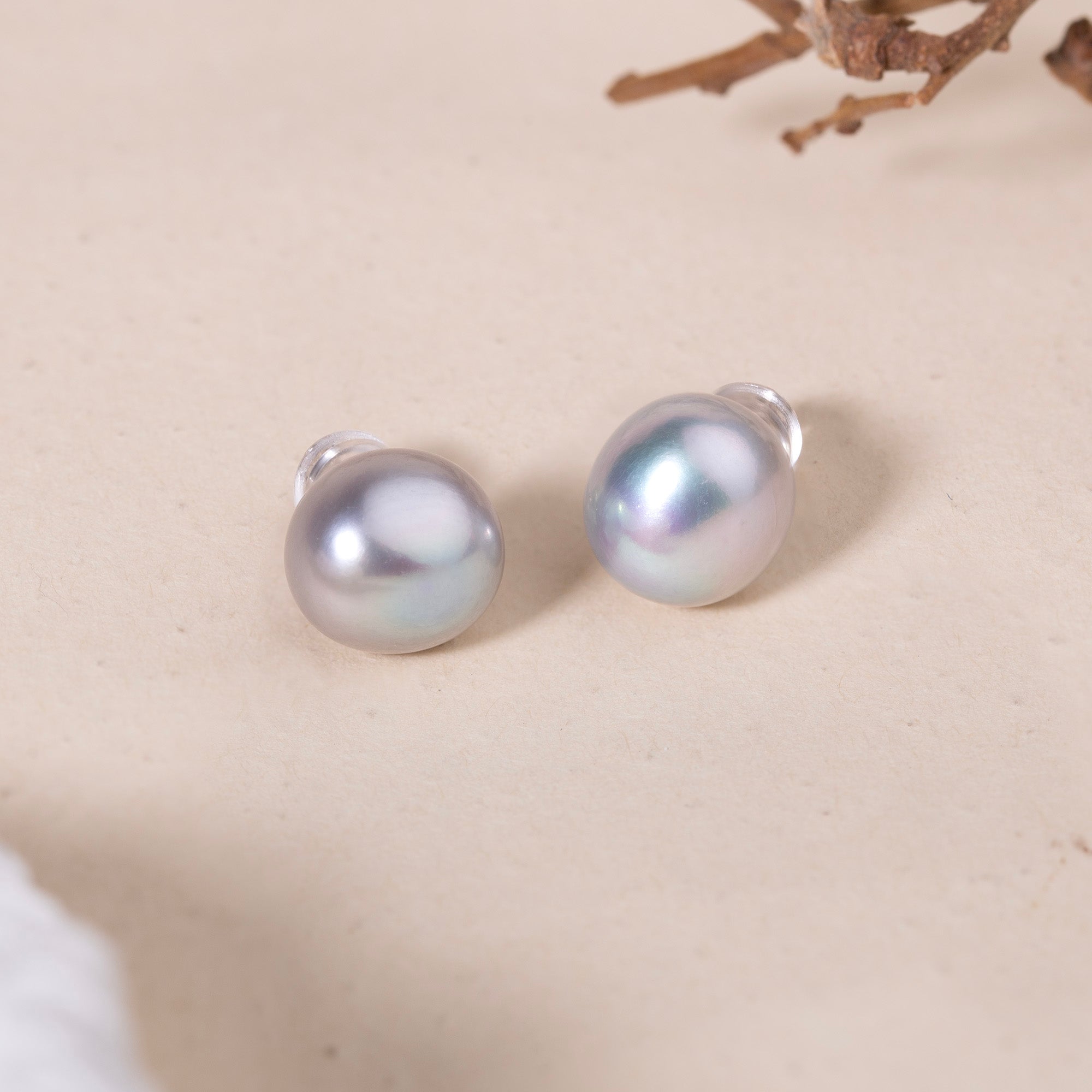 Grey Baroque Pearl Studs Earrings