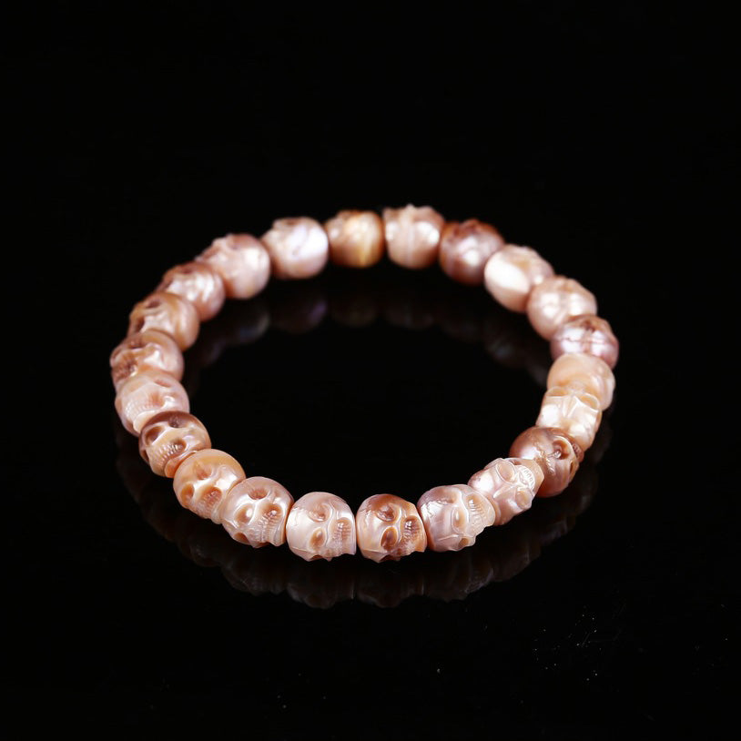 Hand-Carved Skull Pearl Bracelet