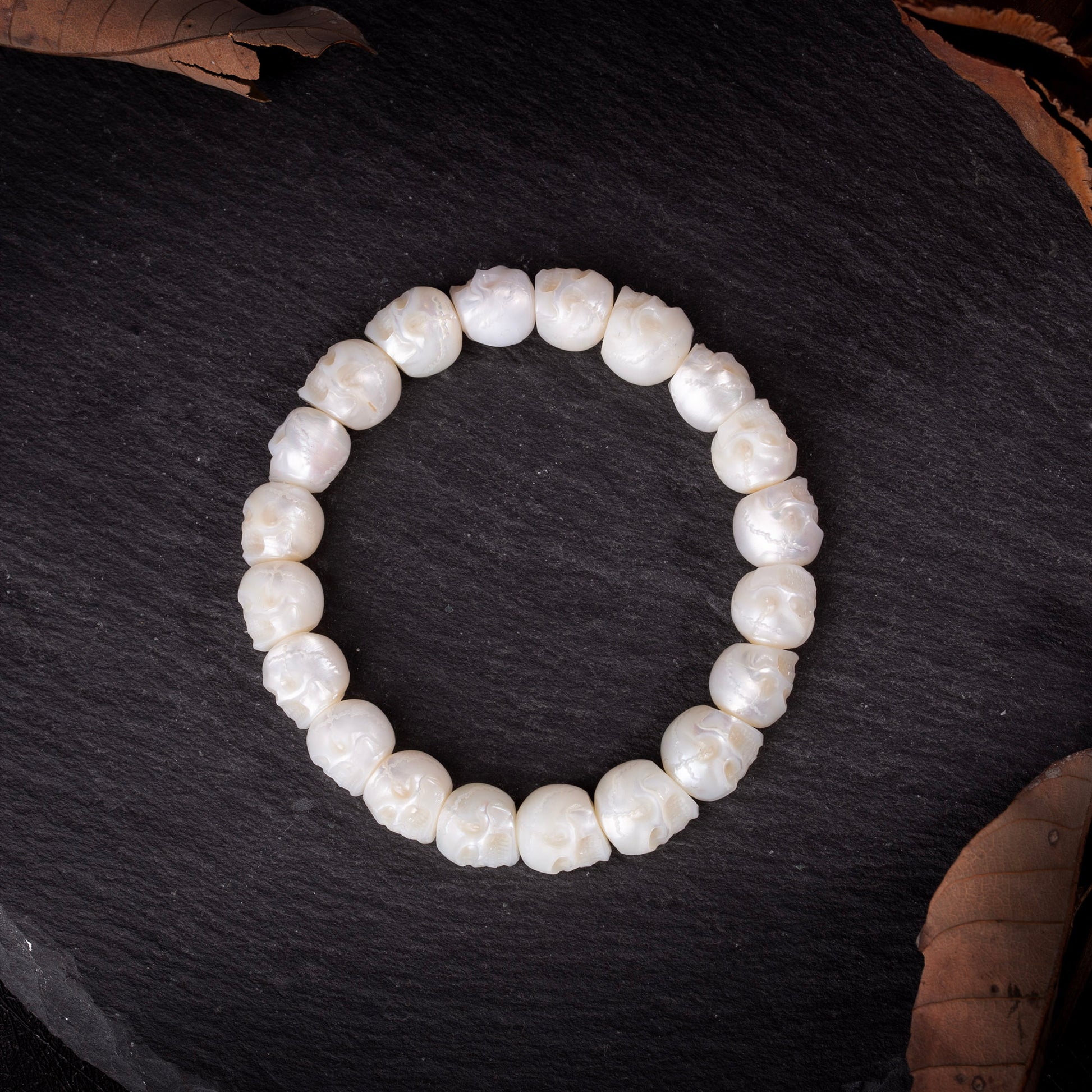 Hand-Carved Skull Pearl Bracelet