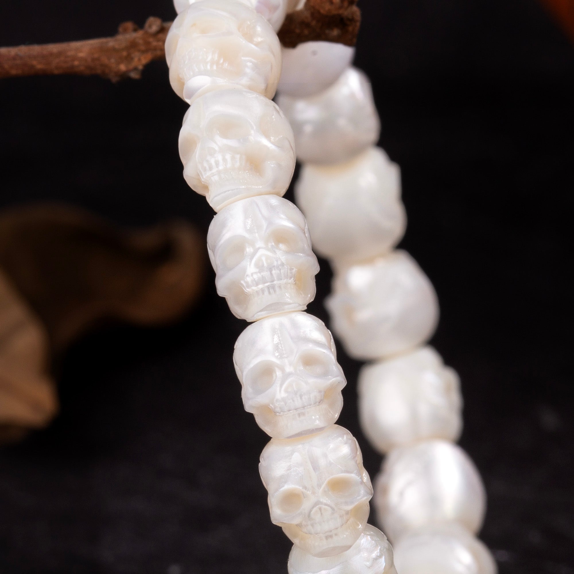 Hand-Carved Skull Pearl Bracelet