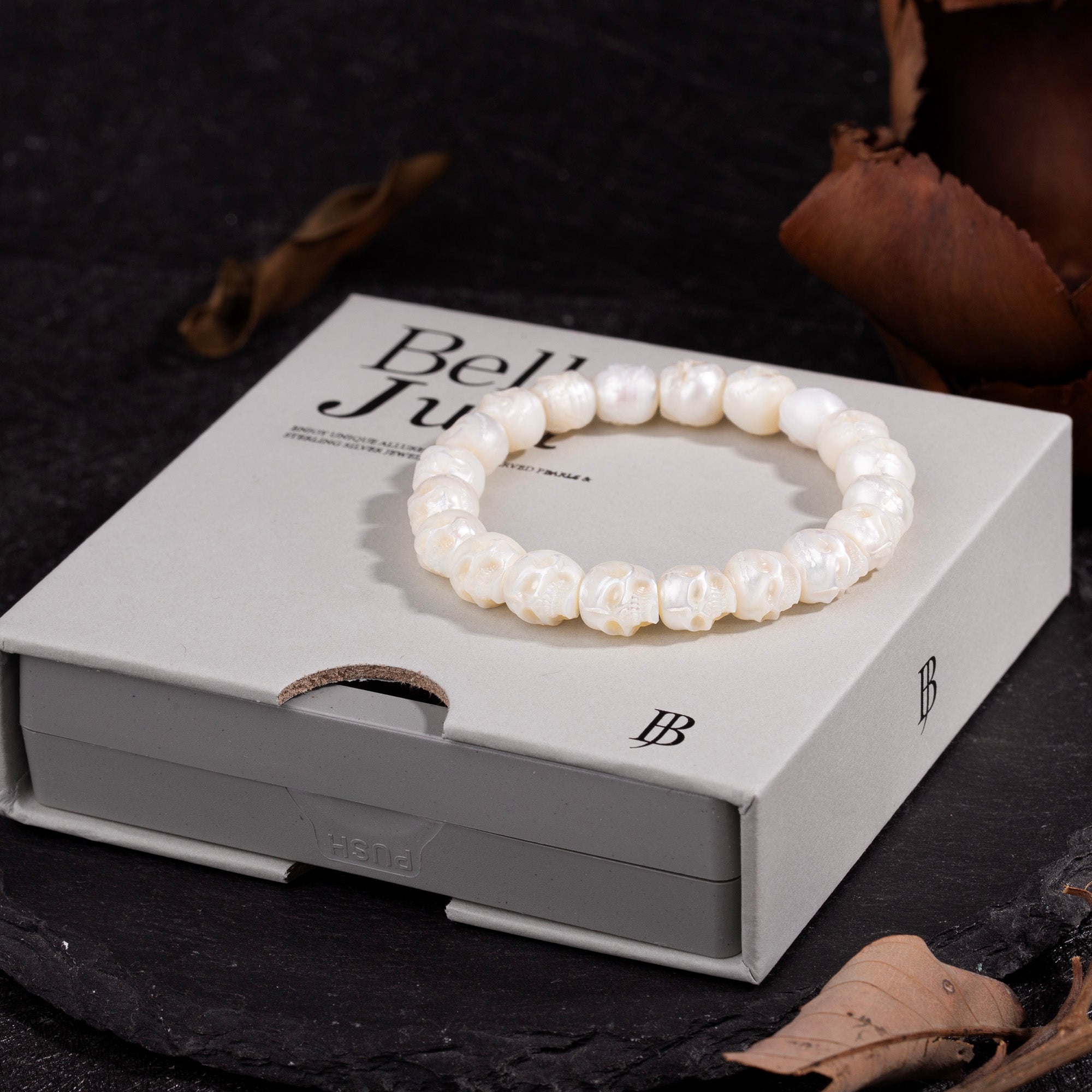 Hand-Carved Skull Pearl Bracelet