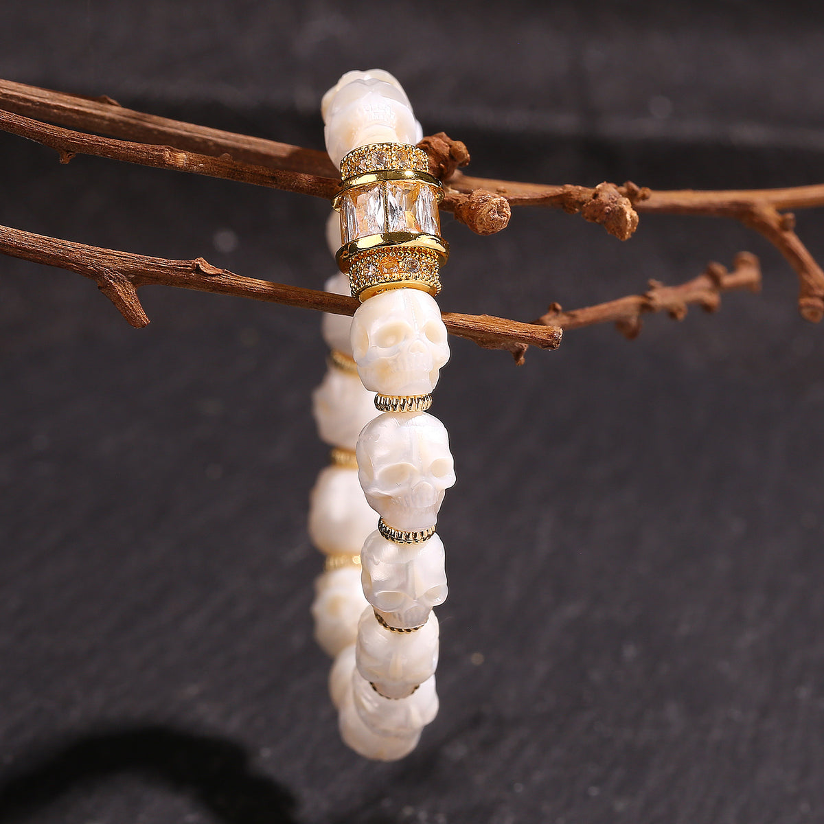 Hand-carved Skull Pearl Zircon Bracelet