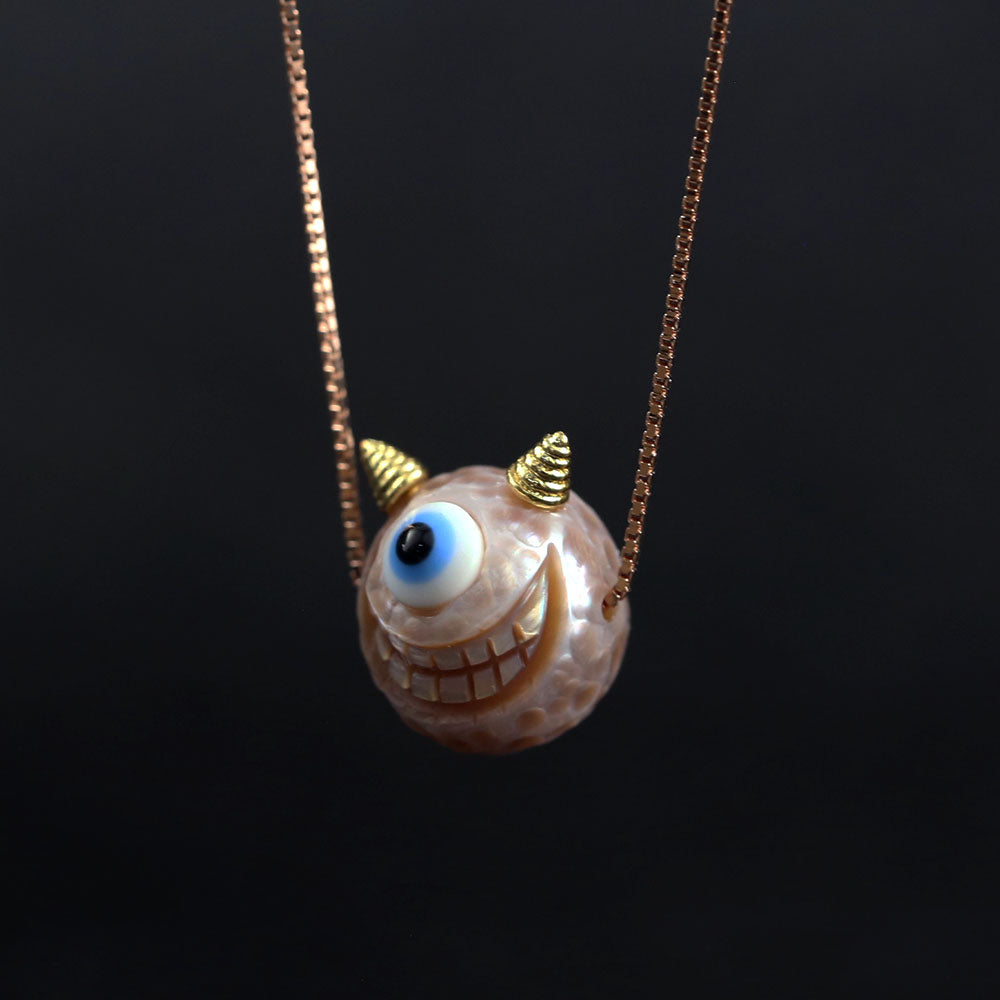 Hand Carved Monster Pearl Bead Necklace