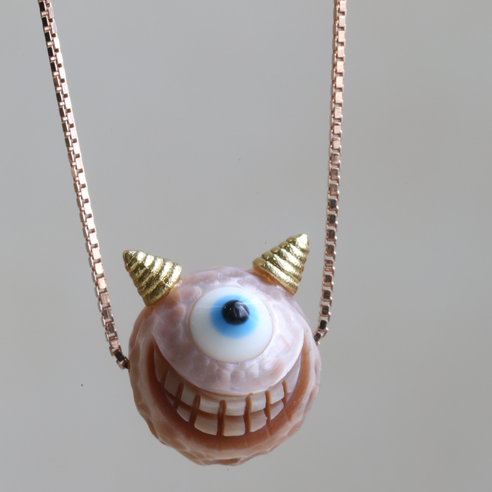 Hand Carved Monster Pearl Bead Necklace