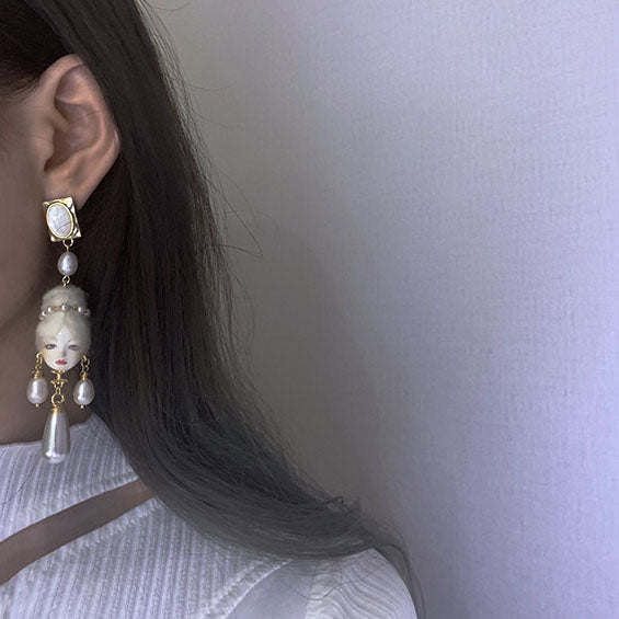 Handcrafted Baroque Doll Pearl Earrings