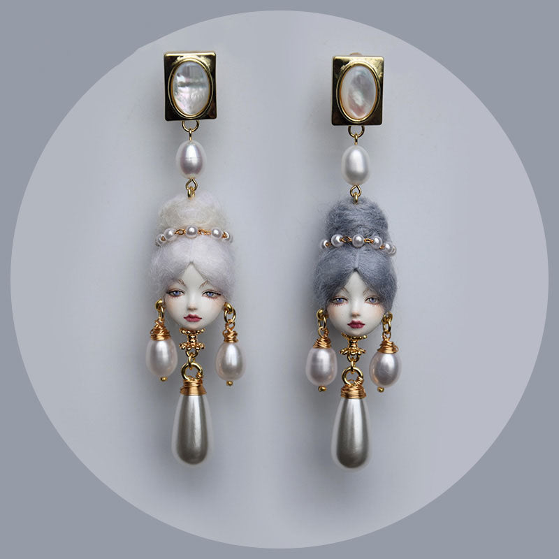 Handcrafted Baroque Doll Pearl Earrings