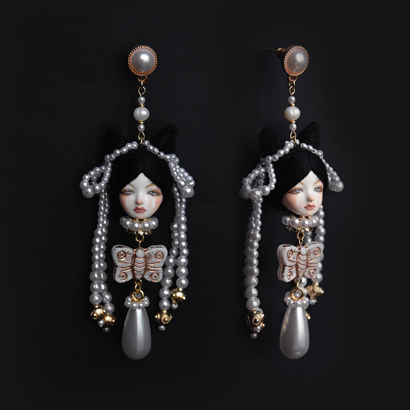 Handcrafted Clay Alice Doll Earrings