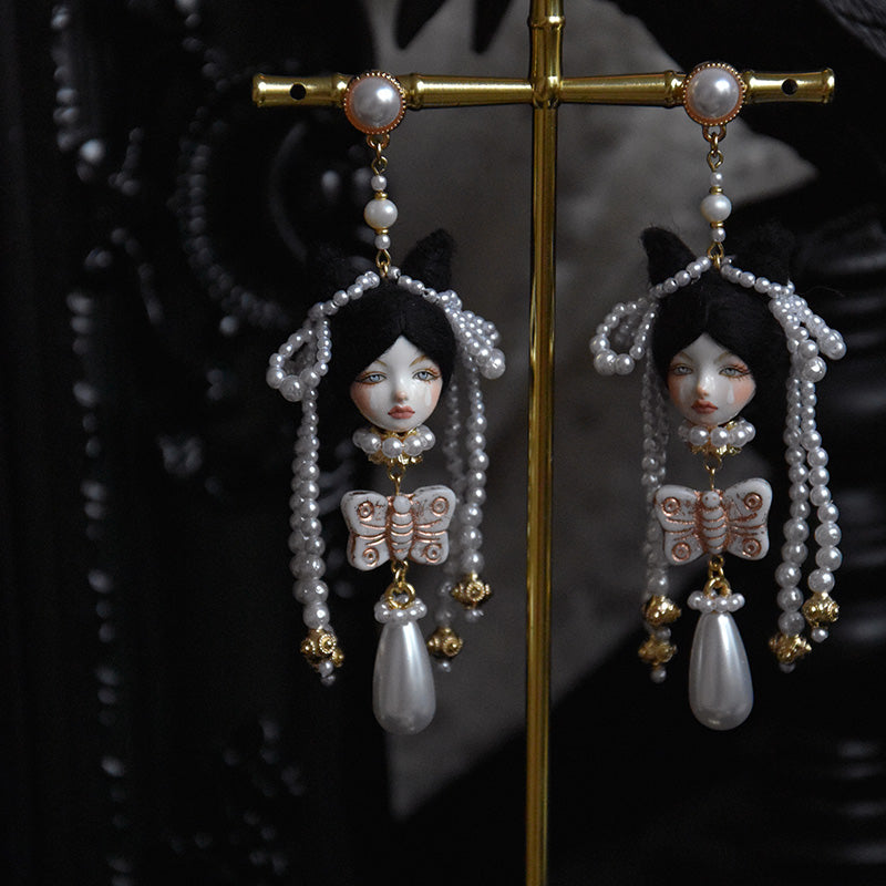 Handcrafted Clay Alice Doll Earrings