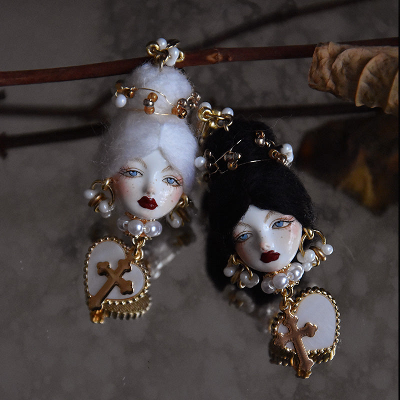 Handcrafted Clay Baroque Doll Earrings