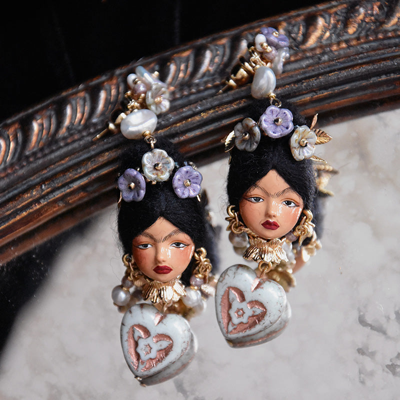 Handcrafted Clay Frida Kahlo Earrings