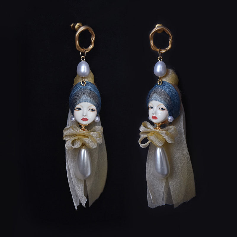 Handcrafted Clay “The Girl with a Pearl Earring”Earrings