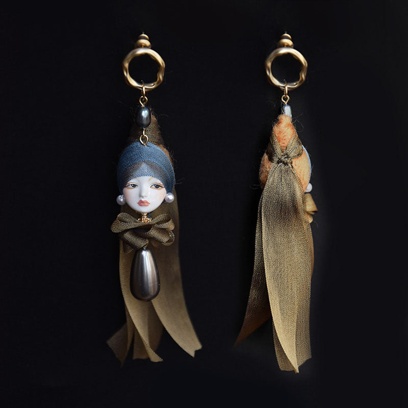 Handcrafted Clay “The Girl with a Pearl Earring”Earrings