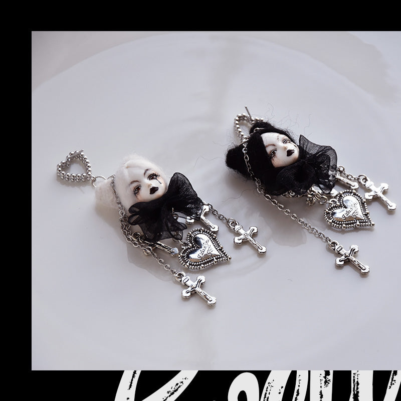 Handcrafted Dark Style Doll with Tears Earrings