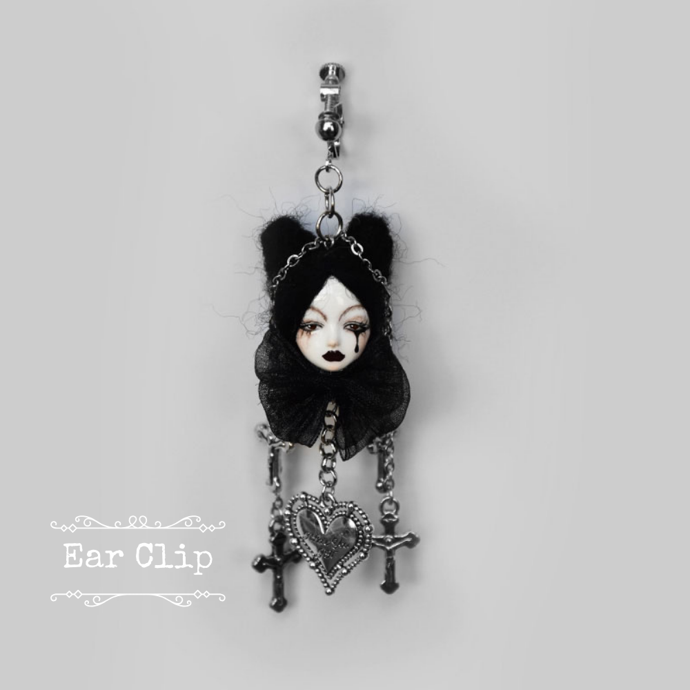 Handcrafted Dark Style Doll with Tears Earrings