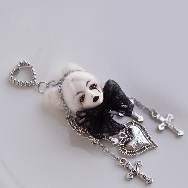 Handcrafted Dark Style Doll with Tears Earrings