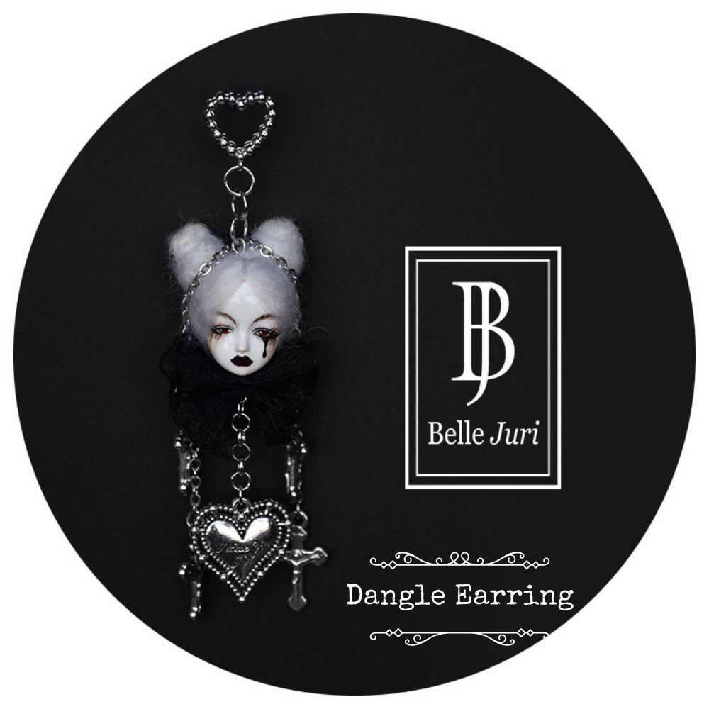 Handcrafted Dark Style Doll with Tears Earrings