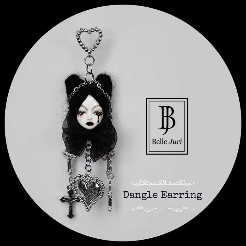 Handcrafted Dark Style Doll with Tears Earrings