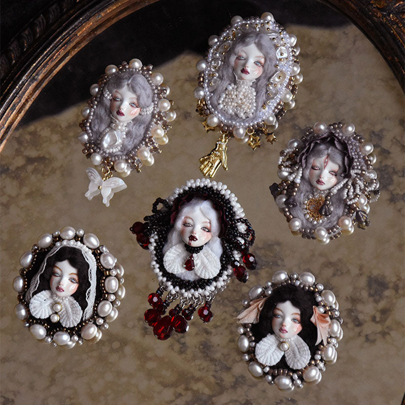 Handmade Antique-Inspired Royal Court Doll Brooch