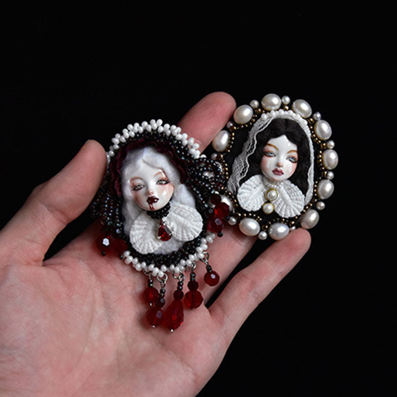 Handmade Antique-Inspired Royal Court Doll Brooch