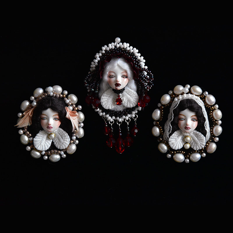 Handmade Antique-Inspired Royal Court Doll Brooch