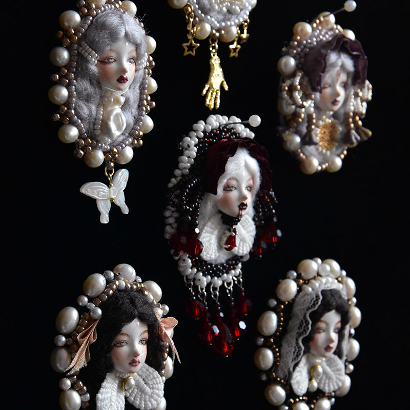 Handmade Antique-Inspired Royal Court Doll Brooch