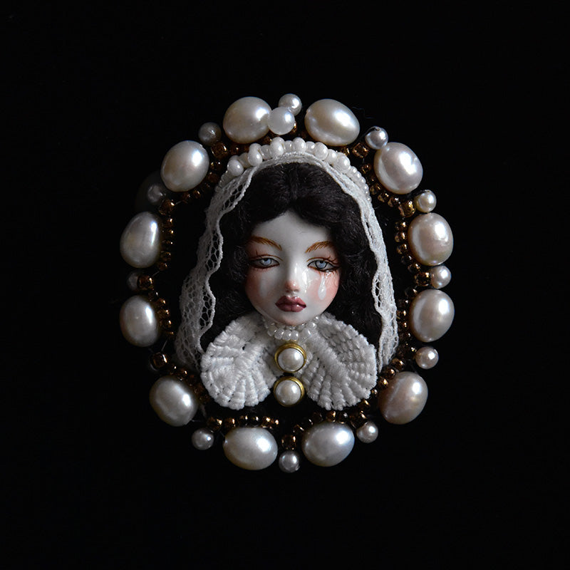 Handmade Antique-Inspired Royal Court Doll Brooch