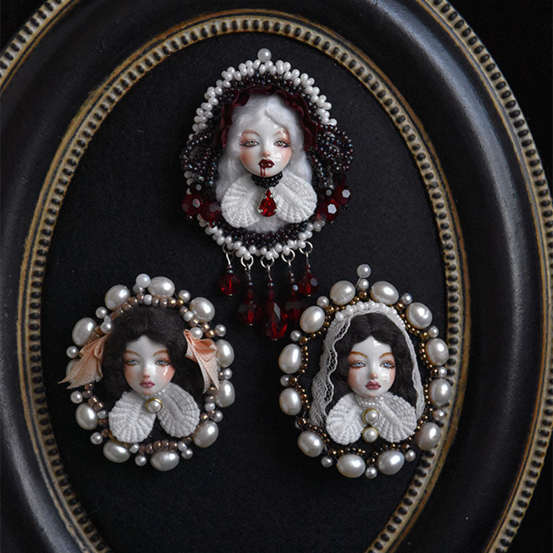 Handmade Antique-Inspired Royal Court Doll Brooch