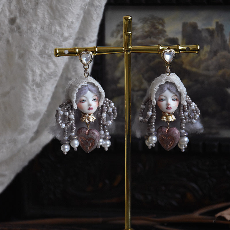 Handmade Clay Lolita Style Doll Earrings