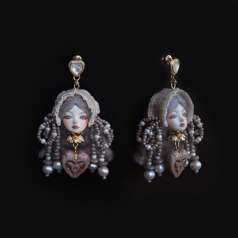 Handmade Clay Lolita Style Doll Earrings