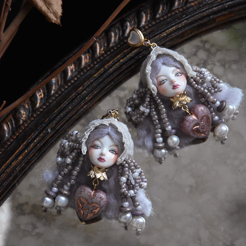 Handmade Clay Lolita Style Doll Earrings