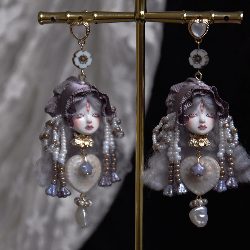 Handmade Pearl Lolita Doll Earrings