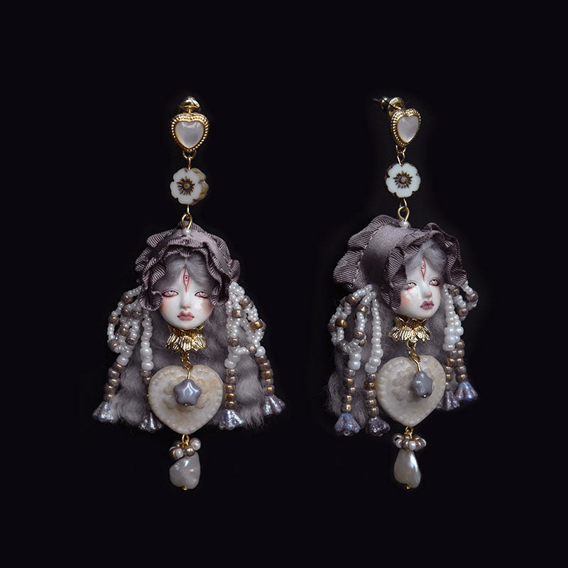 Handmade Pearl Lolita Doll Earrings