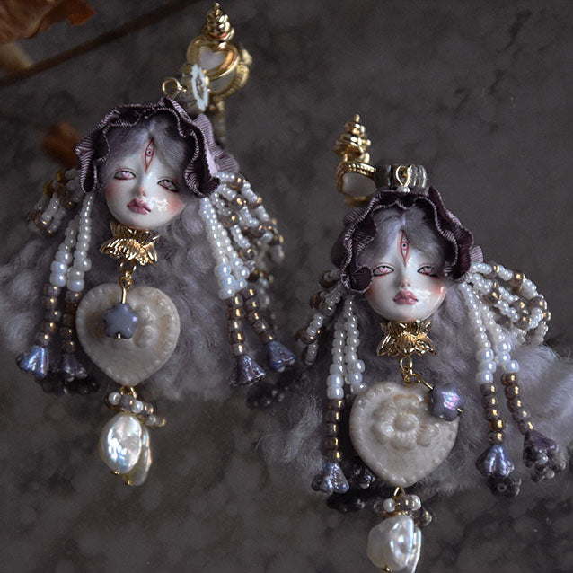 Handmade Pearl Lolita Doll Earrings