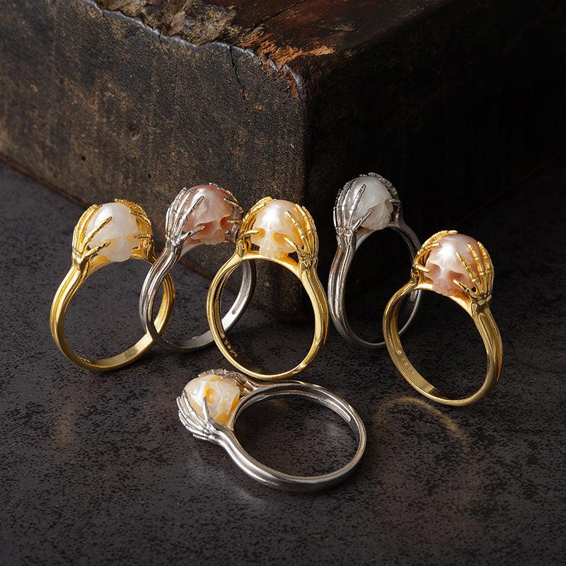 Hands On Head Pearl Cranium Ring - Belle Juri