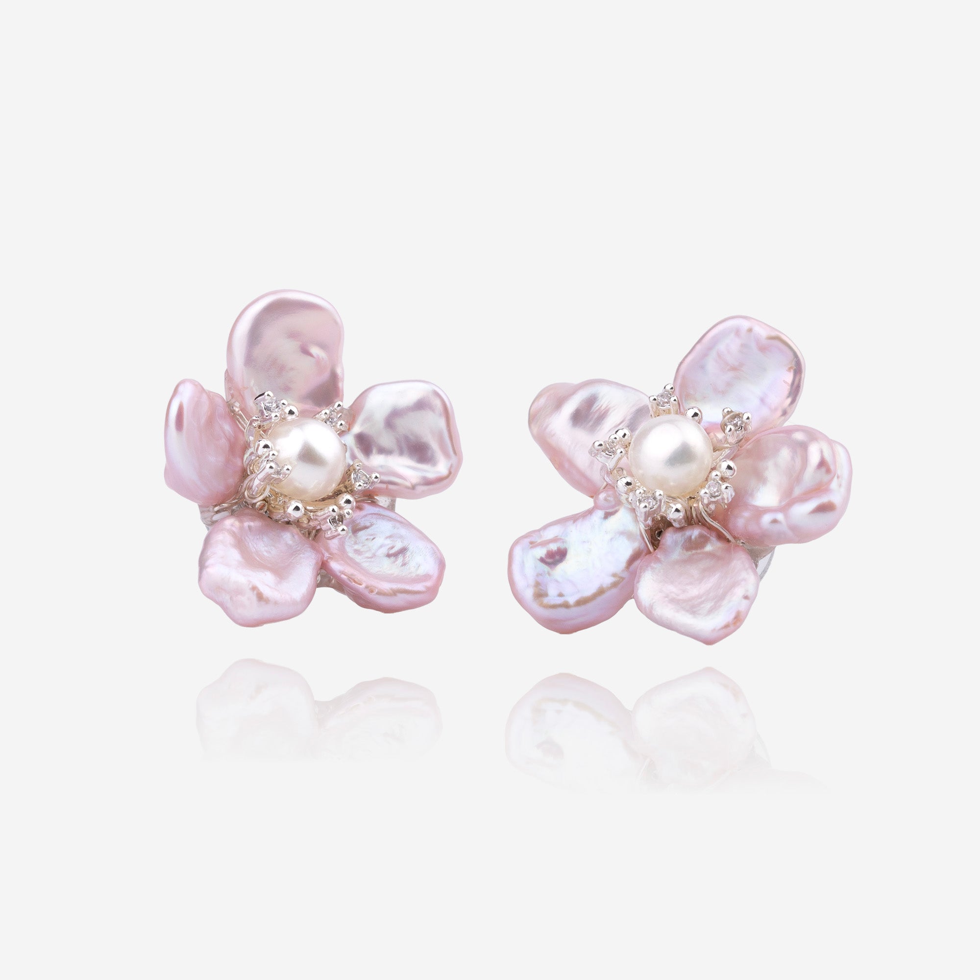 Handwoven Pink Floral Stud Earrings
