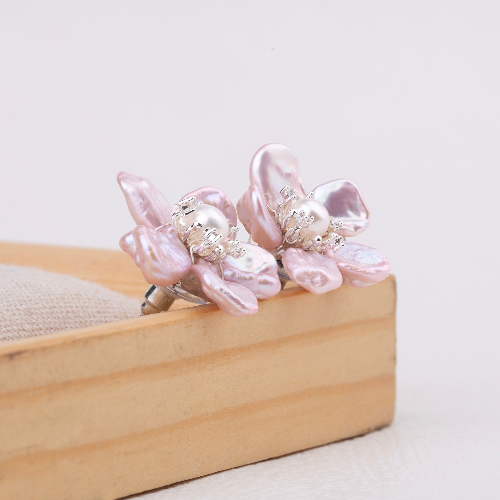 Handwoven Pink Floral Stud Earrings