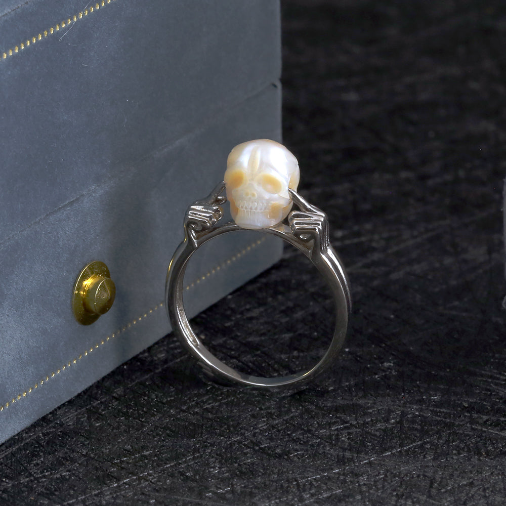 Hear No Evil Pearl Skull Ring