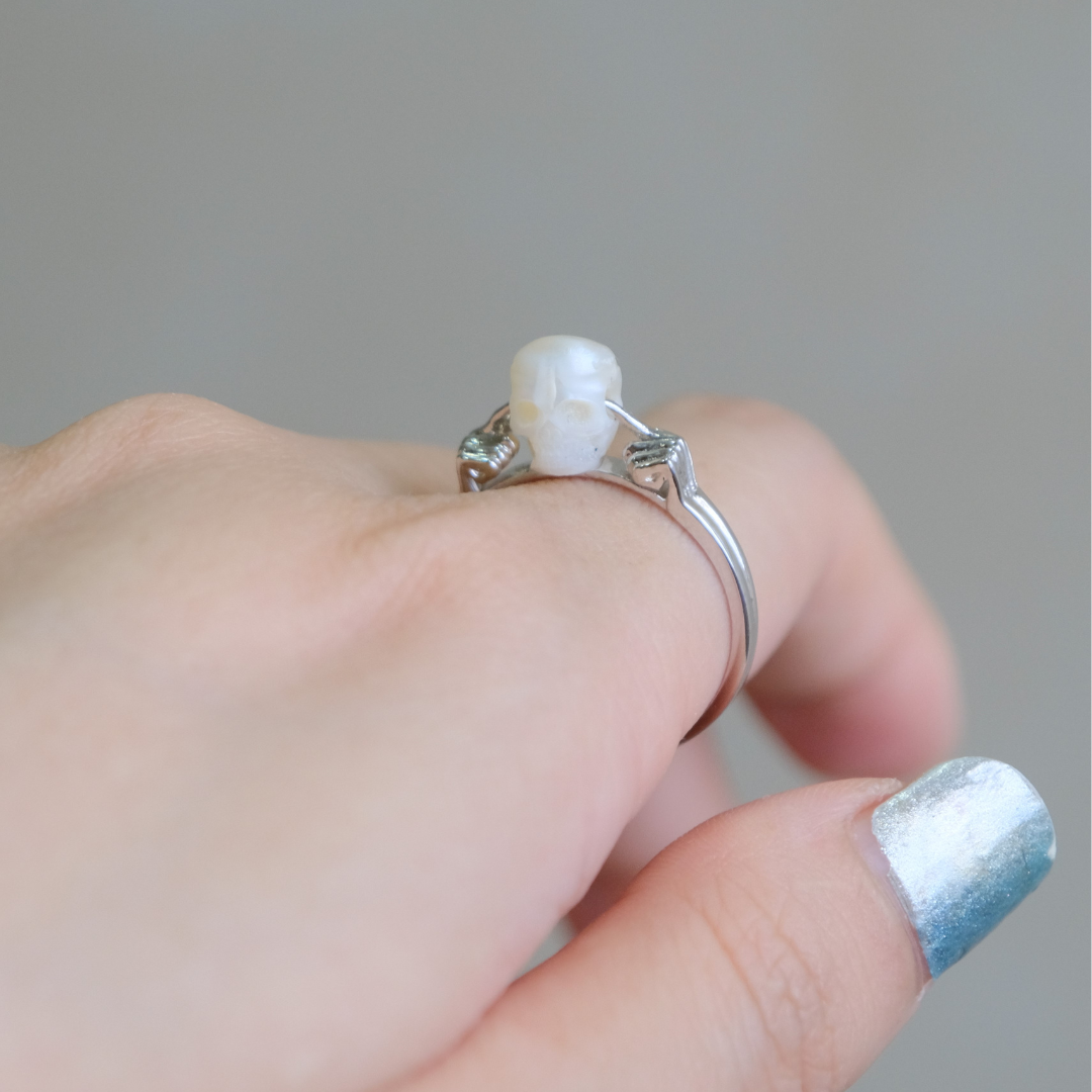 Hear No Evil Pearl Skull Ring