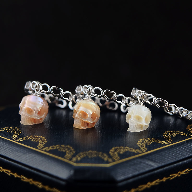 Heart-shaped Band Pearl Skull Ring