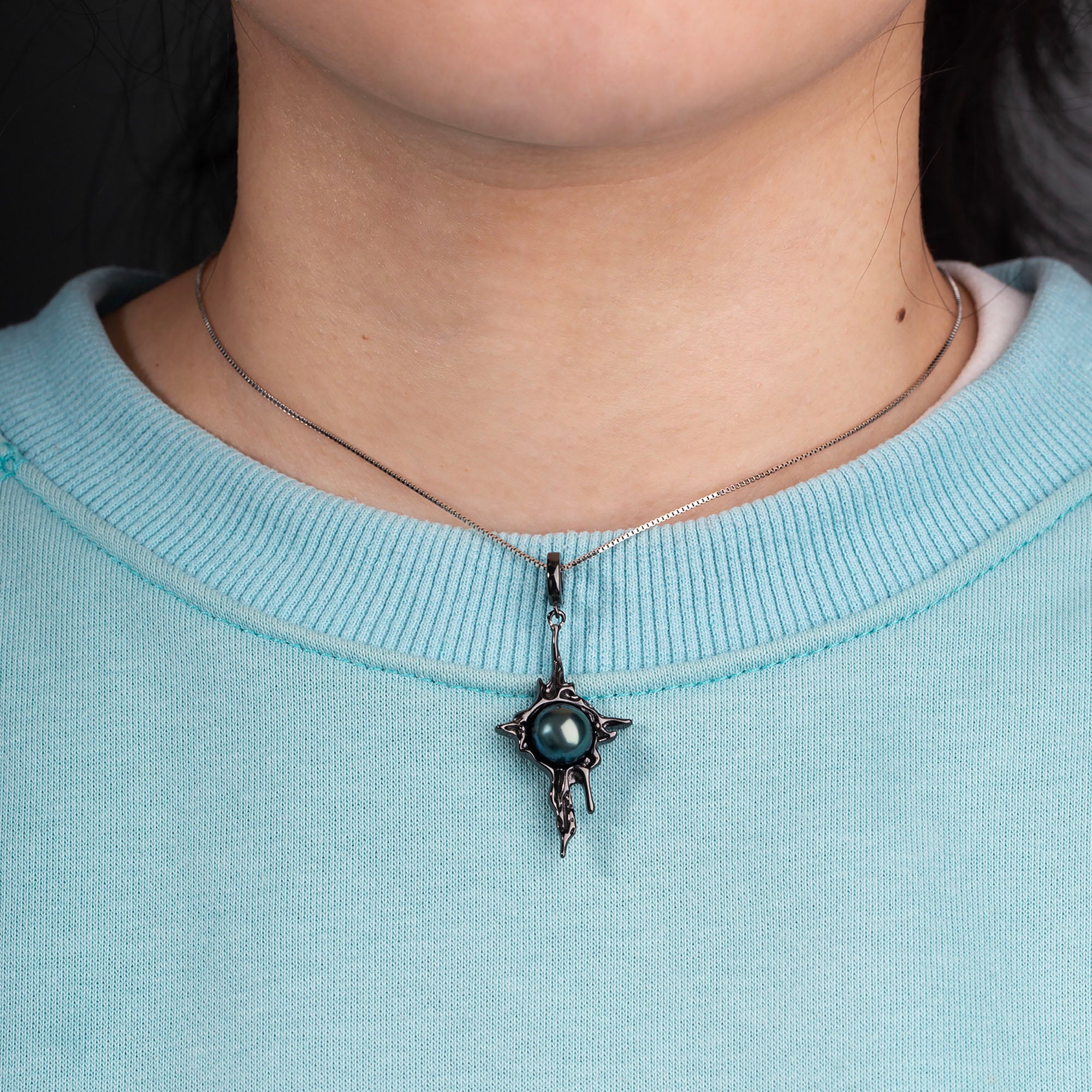 Irregular Cross Shaped Tahitian Pearl Necklace