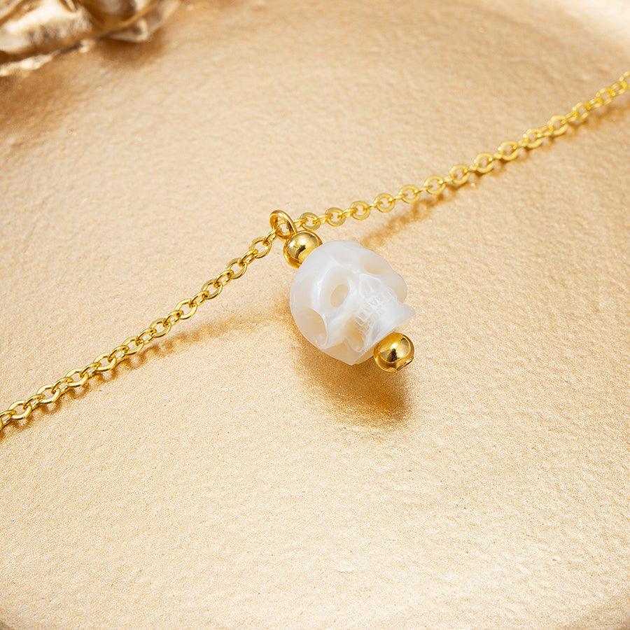 Belle Juri Minimalist Pearl Skull Necklace